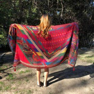 Large Scarf, wrap,shawl, Blue,red,green,yellow,geometric,paisley,sarong,with t…